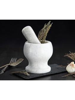 Ступка с толкушкой «Мрамор», из натурального камня, цвет белый