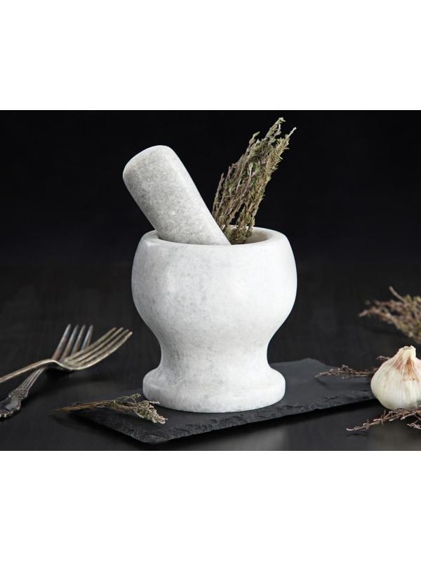 Ступка с толкушкой «Мрамор», из натурального камня, цвет белый