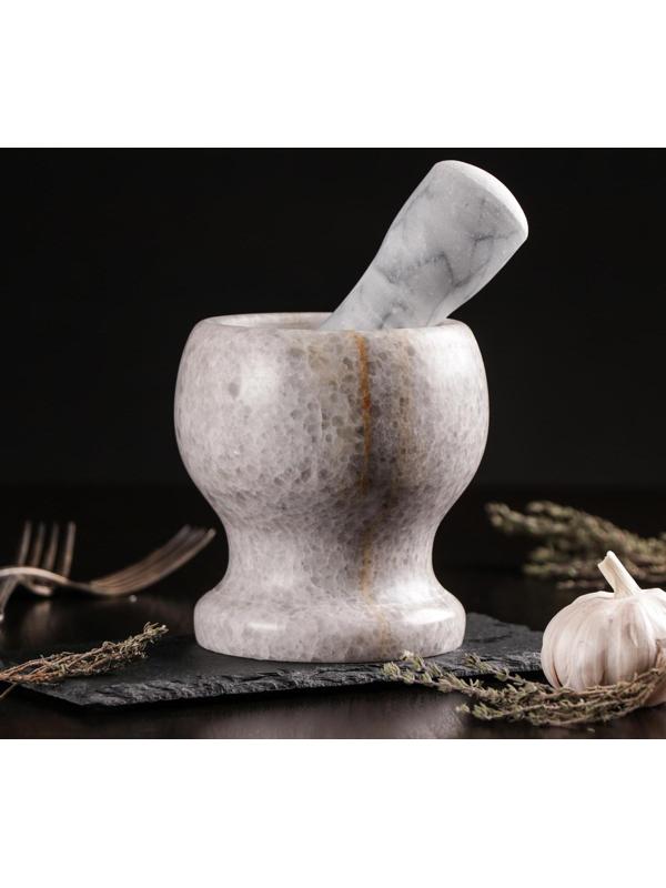 Ступка с толкушкой «Мрамор», из натурального камня, цвет белый