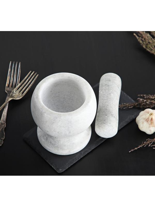 Ступка с толкушкой «Мрамор», из натурального камня, цвет белый