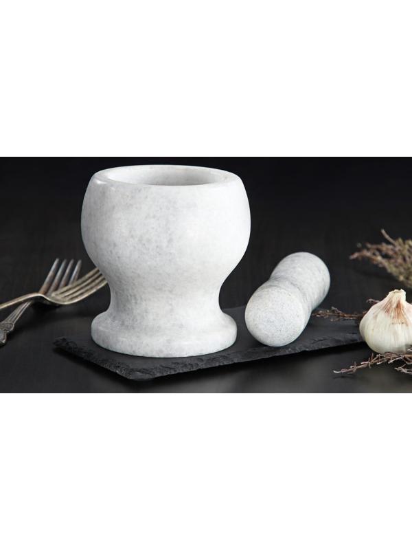 Ступка с толкушкой «Мрамор», из натурального камня, цвет белый