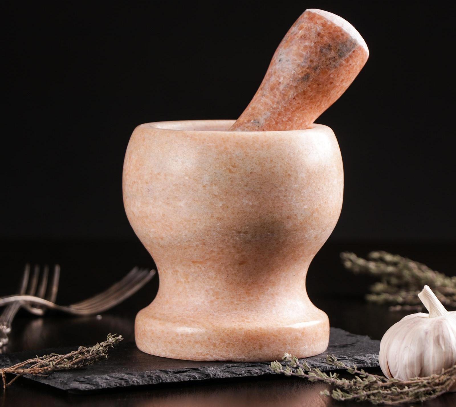 Ступка с толкушкой «Мрамор», из натурального камня, цвет коричневый