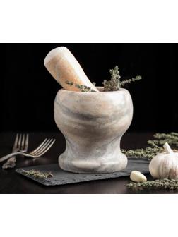 Ступка с толкушкой «Мрамор», из натурального камня, цвет коричневый