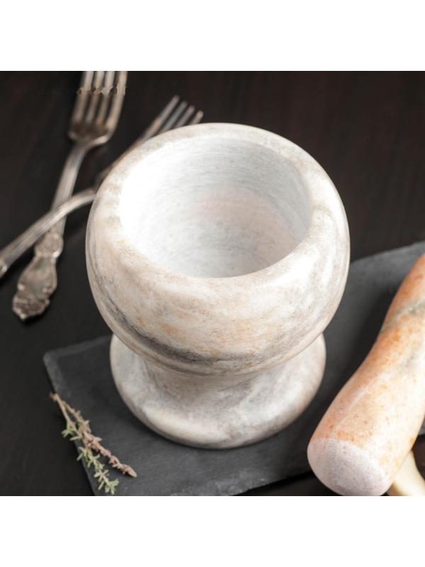 Ступка с толкушкой «Мрамор», из натурального камня, цвет коричневый