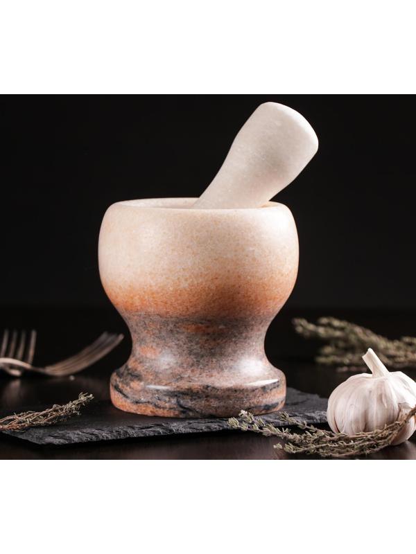 Ступка с толкушкой «Мрамор», из натурального камня, цвет коричневый