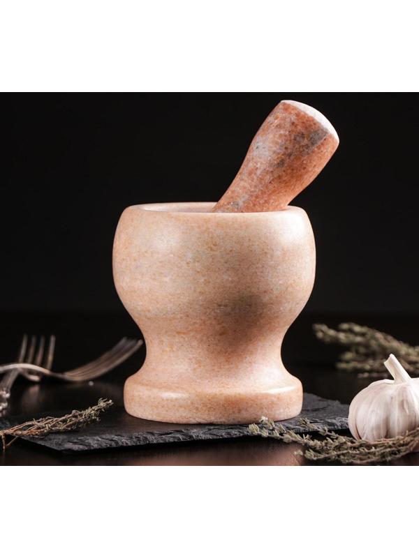 Ступка с толкушкой «Мрамор», из натурального камня, цвет коричневый