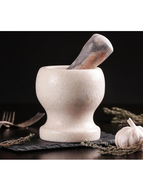 Ступка с толкушкой «Мрамор», из натурального камня, цвет коричневый