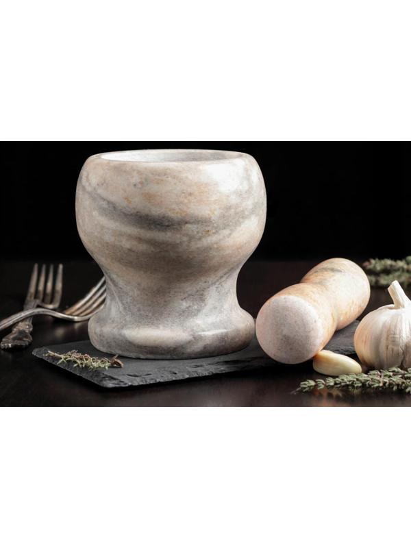 Ступка с толкушкой «Мрамор», из натурального камня, цвет коричневый