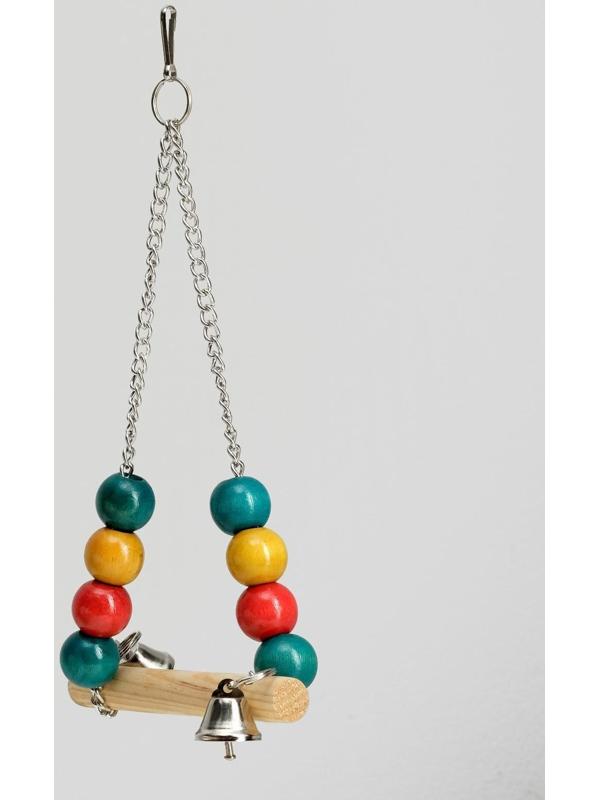 Качели для птиц с деревянной жёрдочкой треугольные, микс цветов