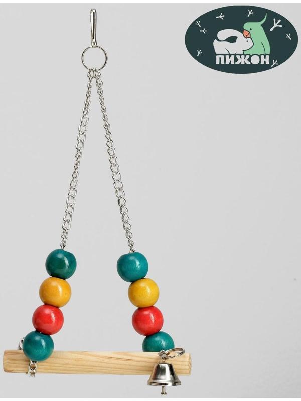 Качели для птиц с деревянной жёрдочкой треугольные, микс цветов