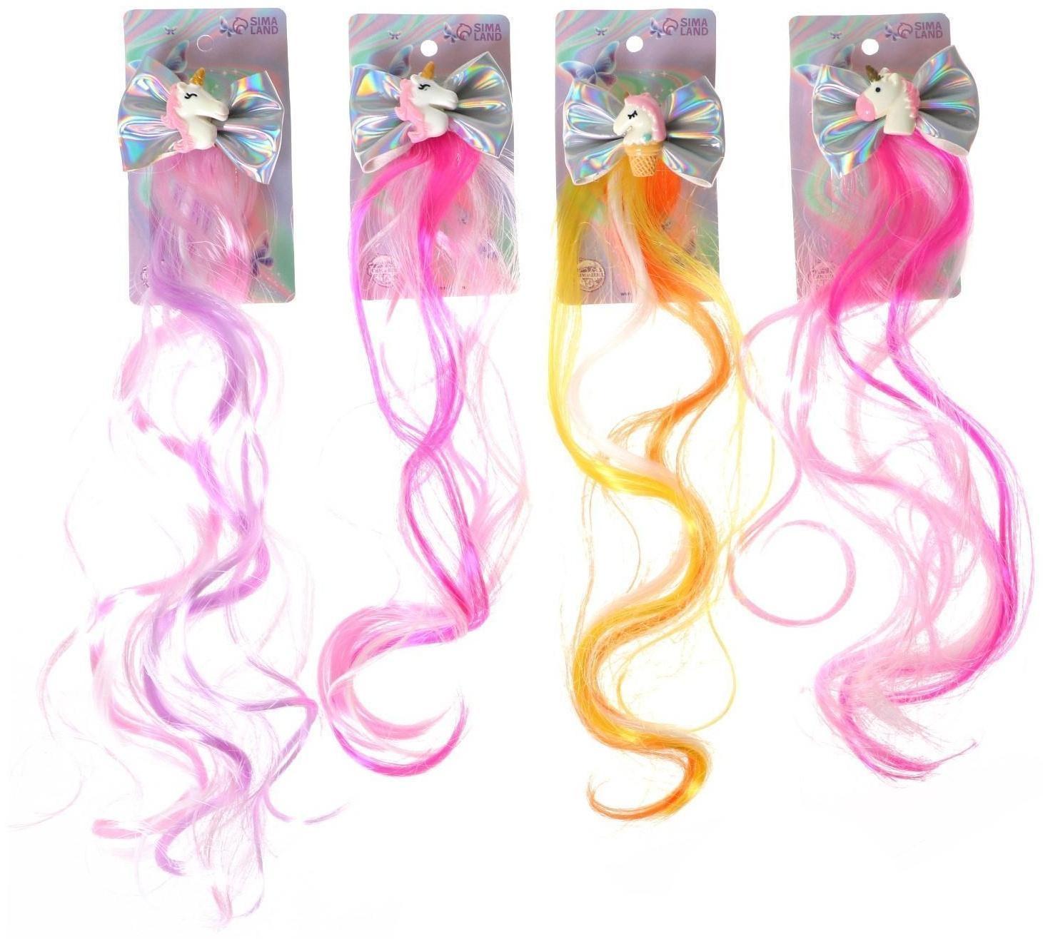 Зажим «Бант», с единорогом, цвета МИКС