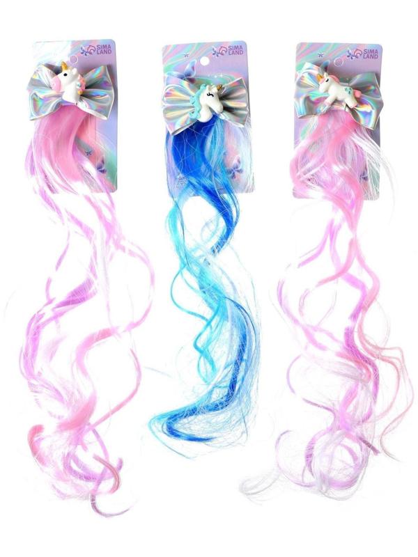 Зажим «Бант», с единорогом, цвета МИКС