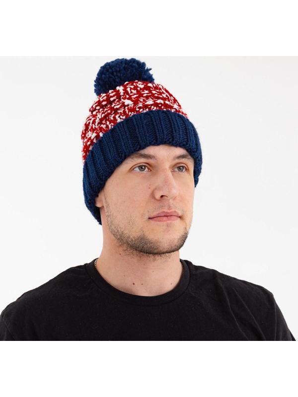 Шапка мужская MINAKU с помпоном, размер 56, цвет красный