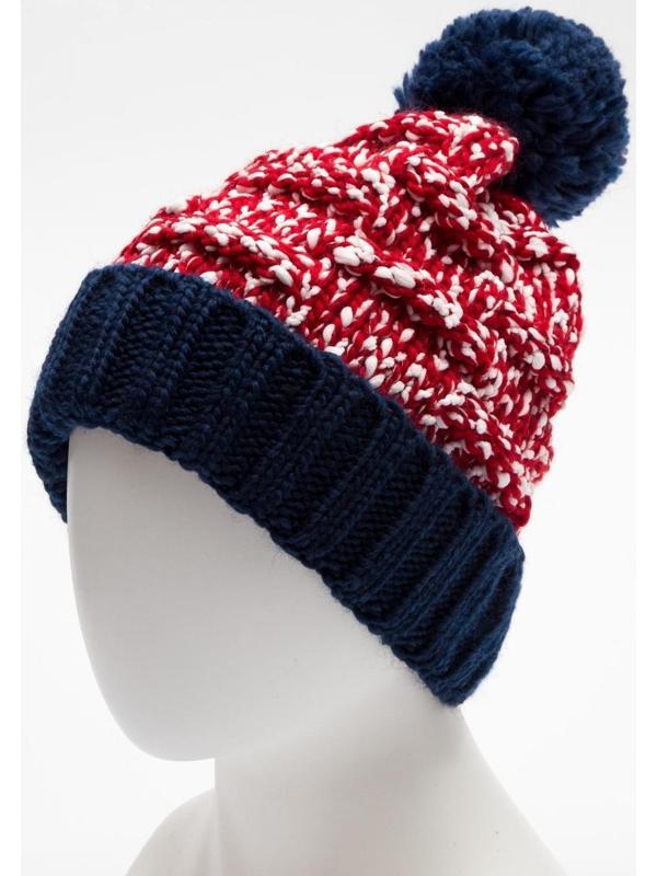 Шапка мужская MINAKU с помпоном, размер 56, цвет красный