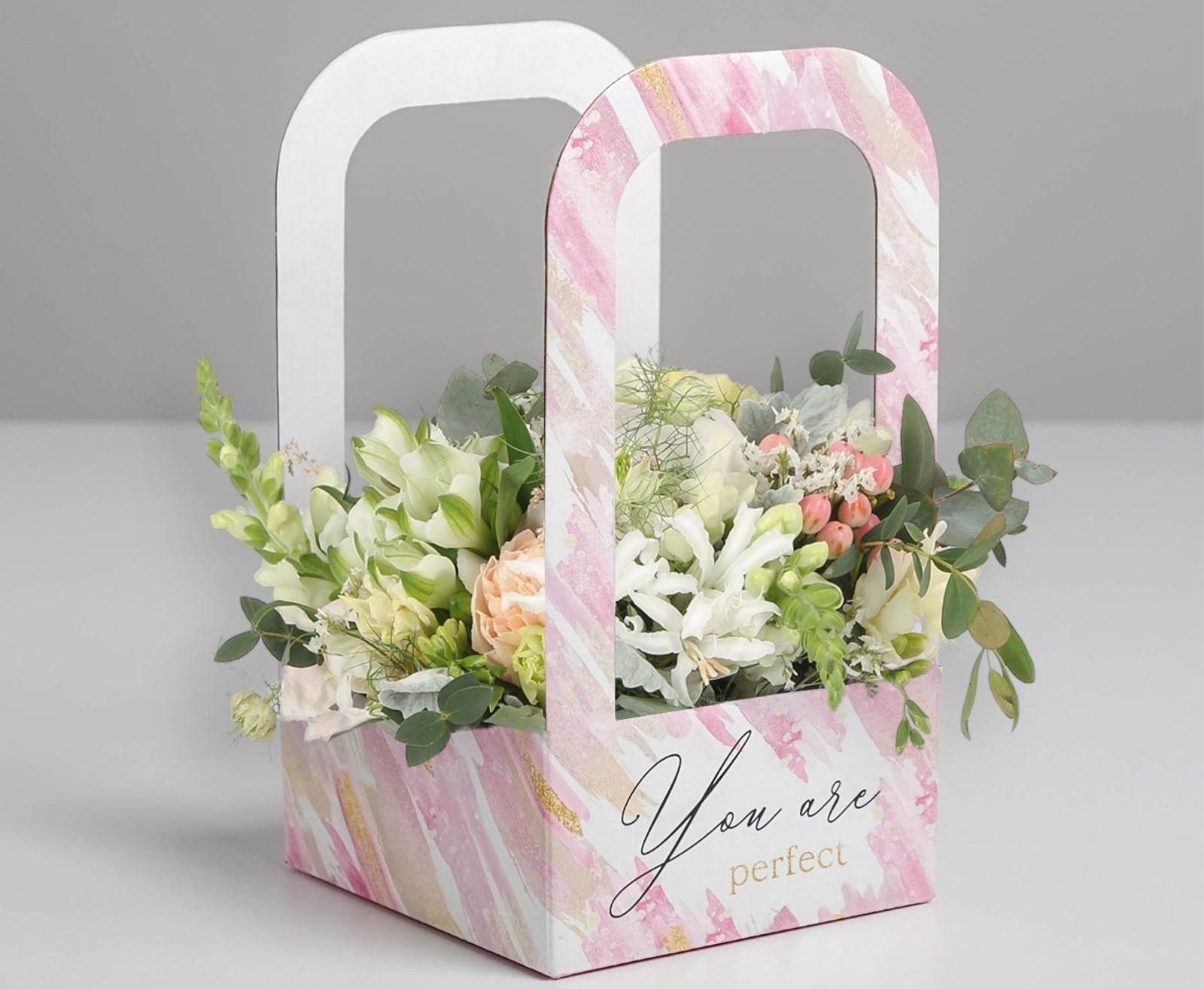 Коробка-переноска для цветов «Акварель», 12 см × 12 см × 22 см