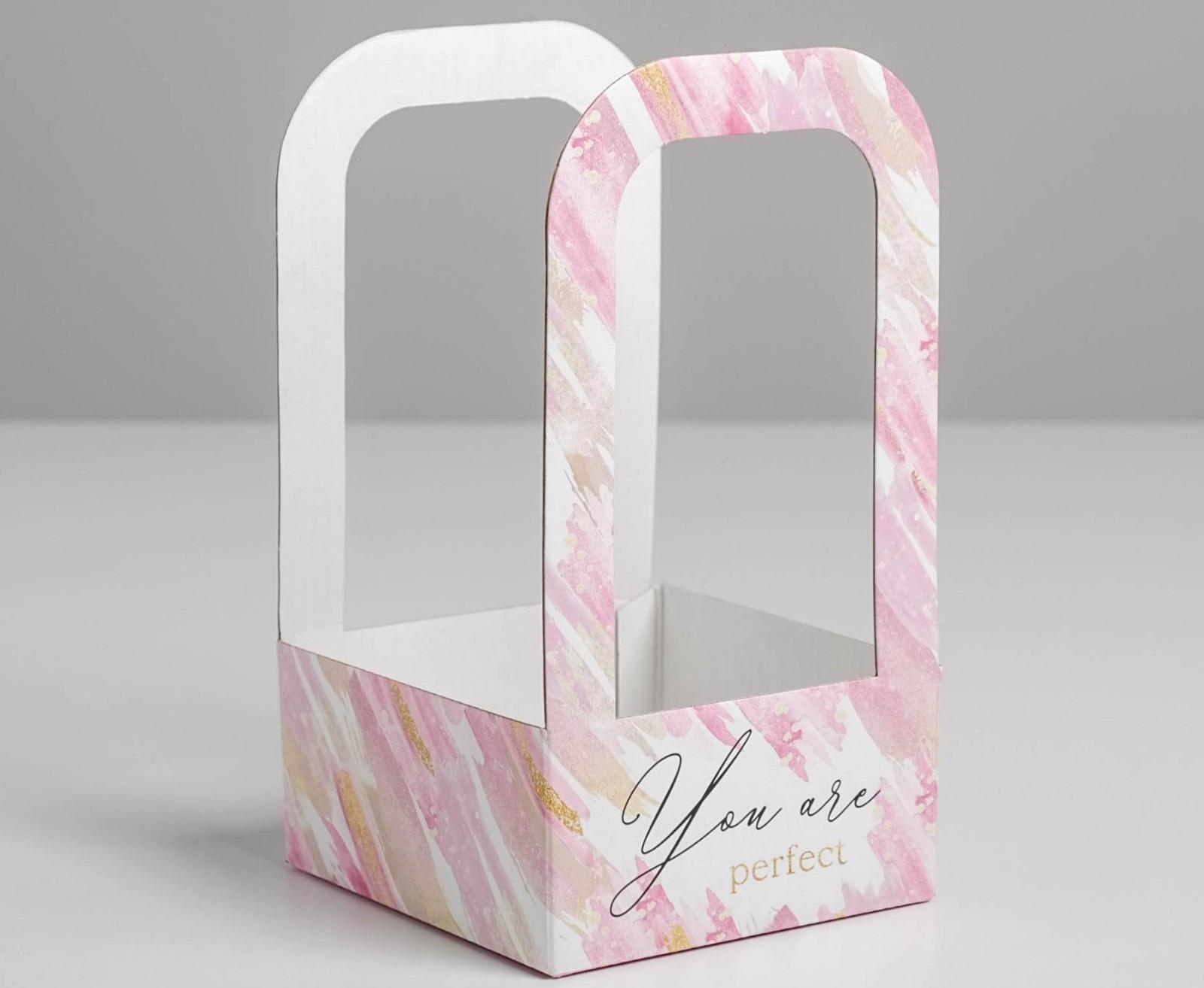 Коробка-переноска для цветов «Акварель», 12 см × 12 см × 22 см