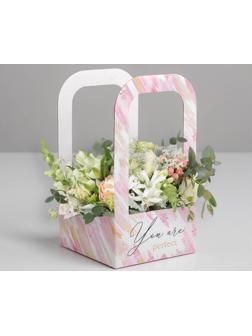 Коробка-переноска для цветов «Акварель», 12 см × 12 см × 22 см