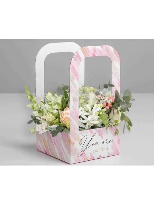 Коробка-переноска для цветов «Акварель», 12 см × 12 см × 22 см