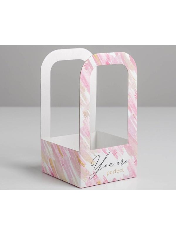 Коробка-переноска для цветов «Акварель», 12 см × 12 см × 22 см