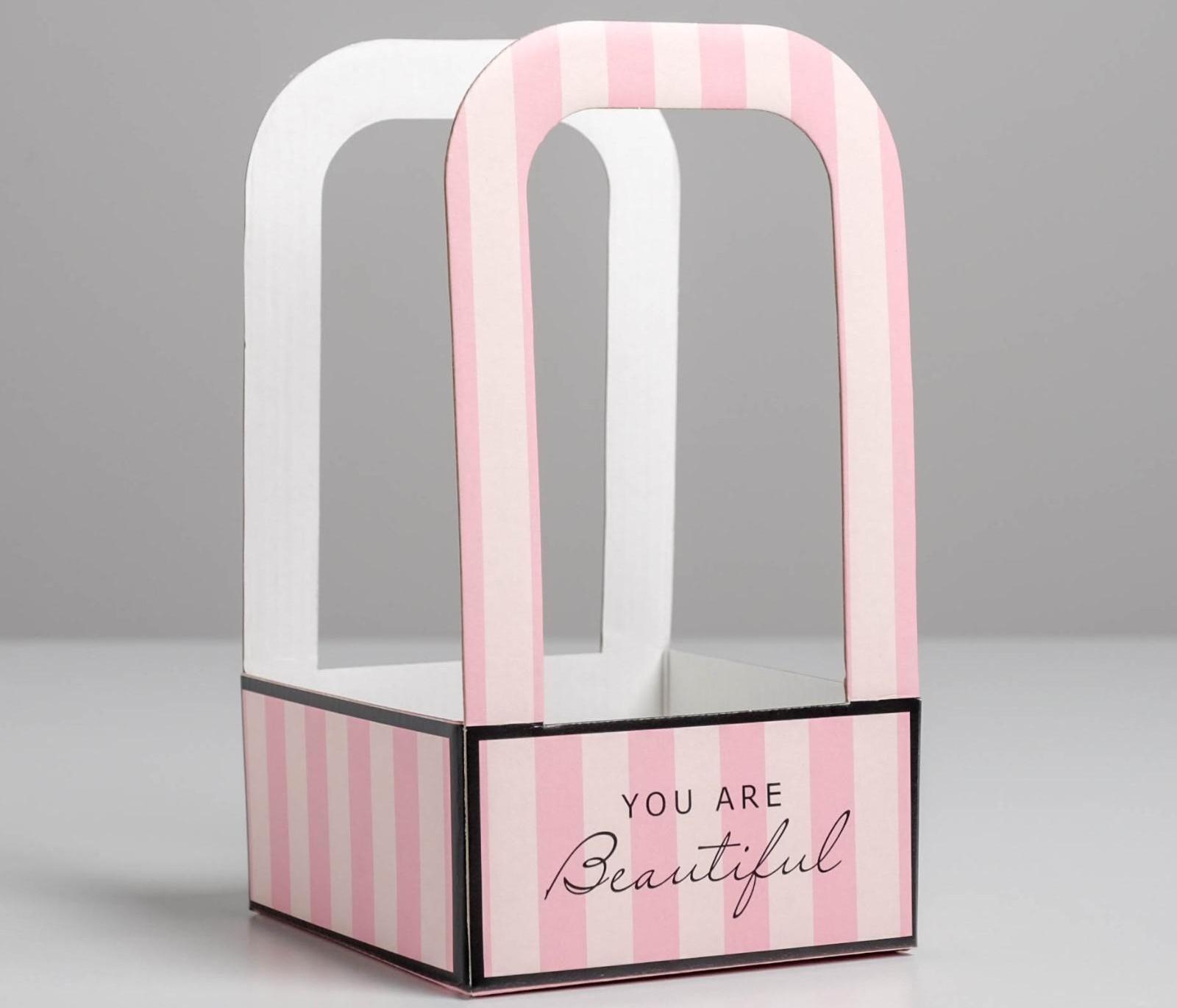 Коробка-переноска для цветов «Розовая», 12 см × 12 см × 22 см