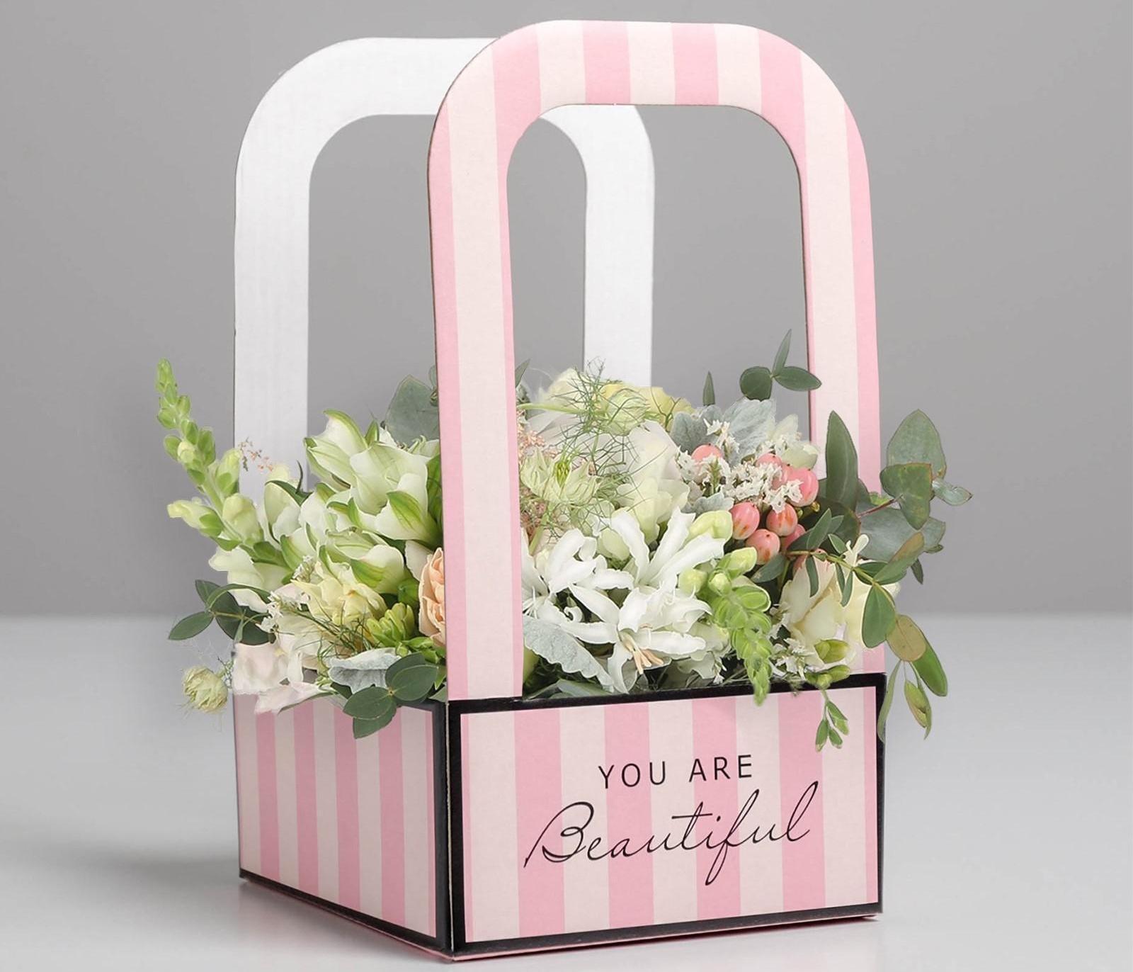 Коробка-переноска для цветов «Розовая», 12 см × 12 см × 22 см