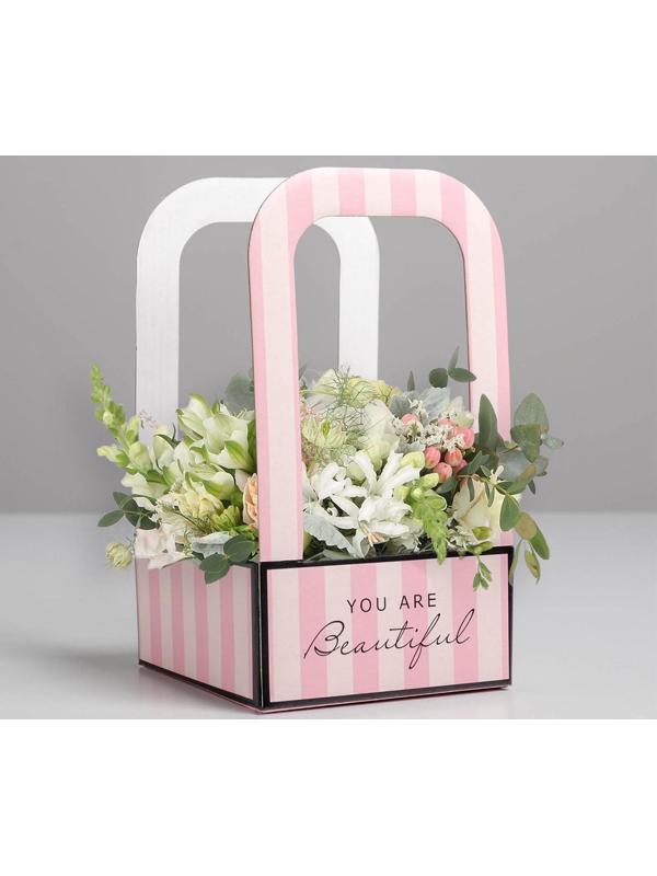 Коробка-переноска для цветов «Розовая», 12 см × 12 см × 22 см