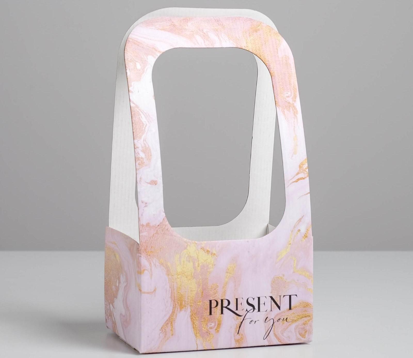 Коробка-переноска для цветов «Мрамор», 17 × 12 × 32 см