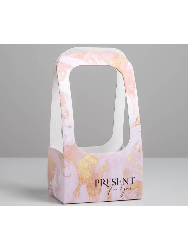 Коробка-переноска для цветов «Мрамор», 17 × 12 × 32 см