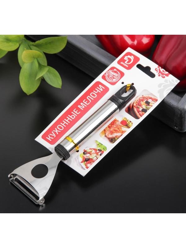 Овощечистка Доляна «Помощник», 18 см, цвет хромированный, чёрный