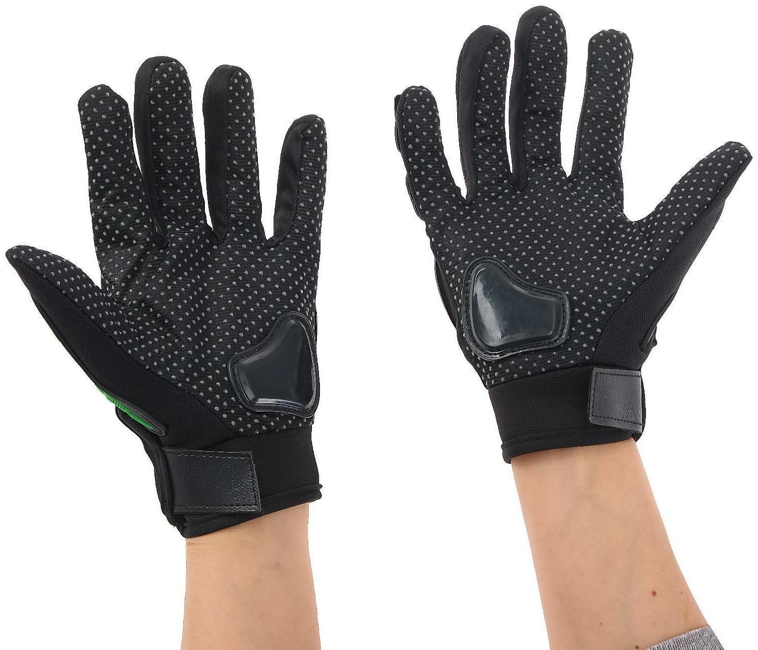 Перчатки мотоциклетные с защитными вставками, пара, размер L, черно-зеленый