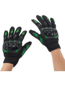 Перчатки мотоциклетные с защитными вставками, пара, размер L, черно-зеленый