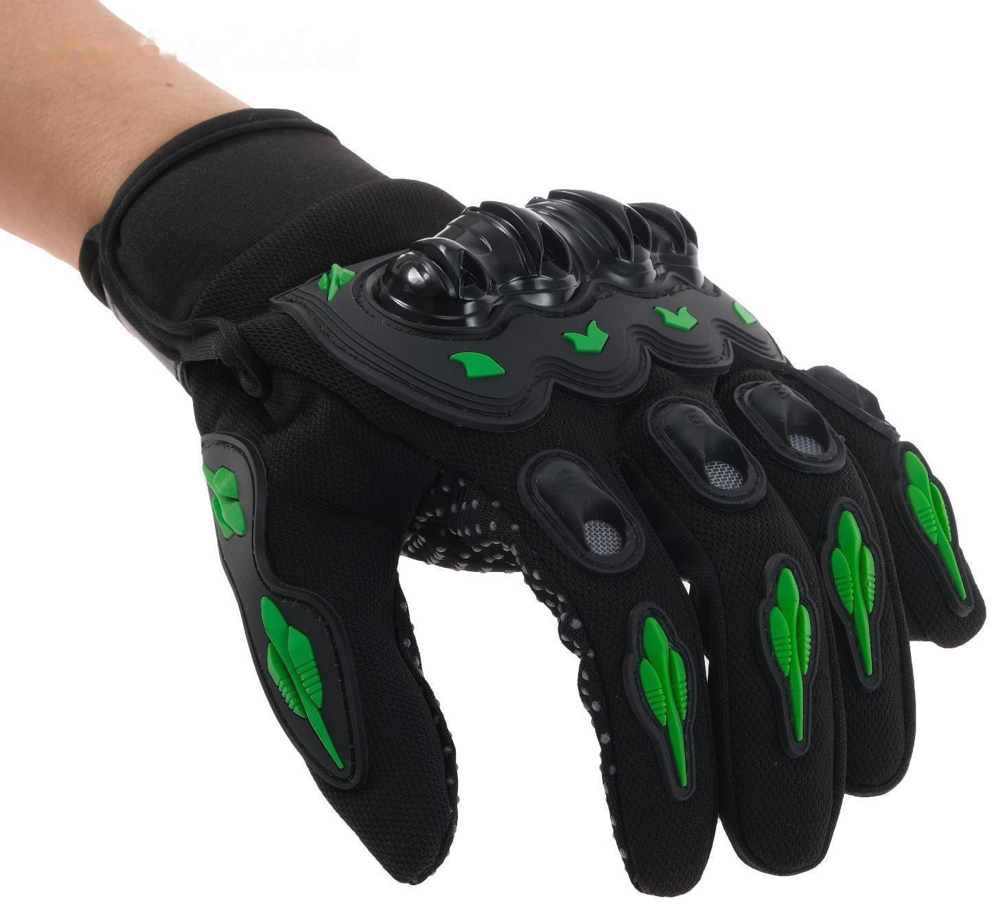 Перчатки мотоциклетные с защитными вставками, пара, размер М, черно-зеленый