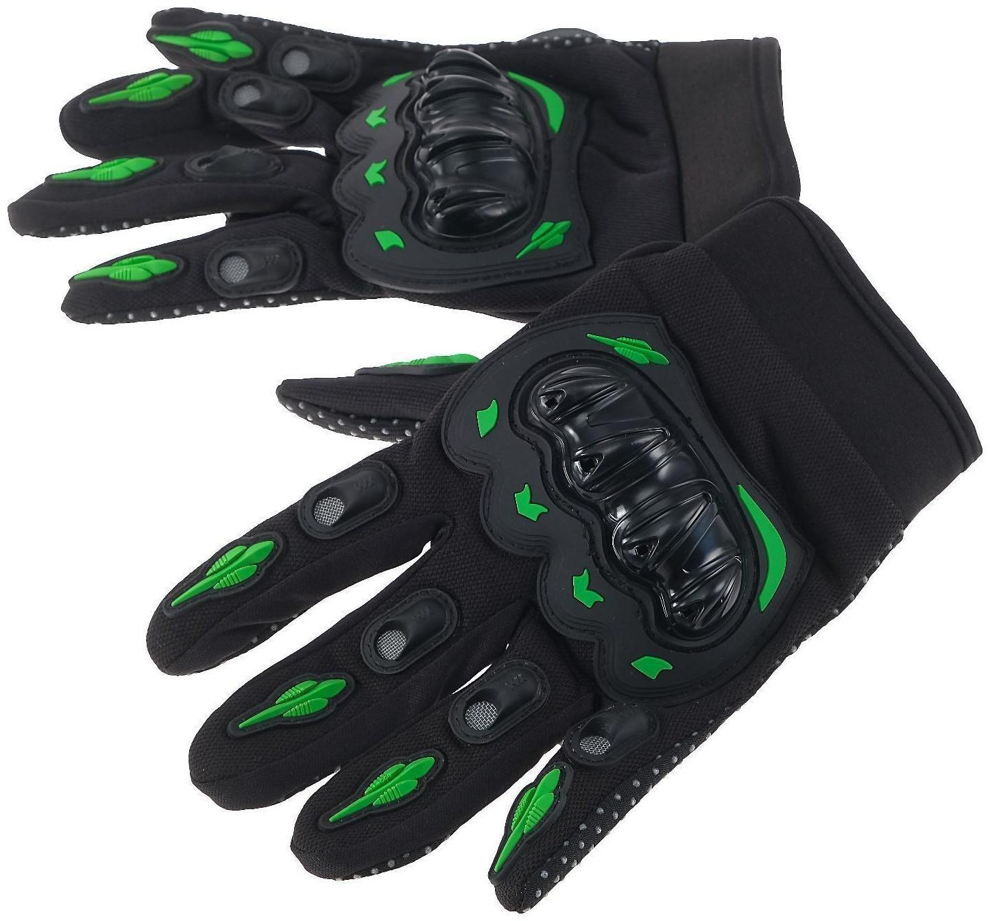 Перчатки мотоциклетные с защитными вставками, пара, размер М, черно-зеленый