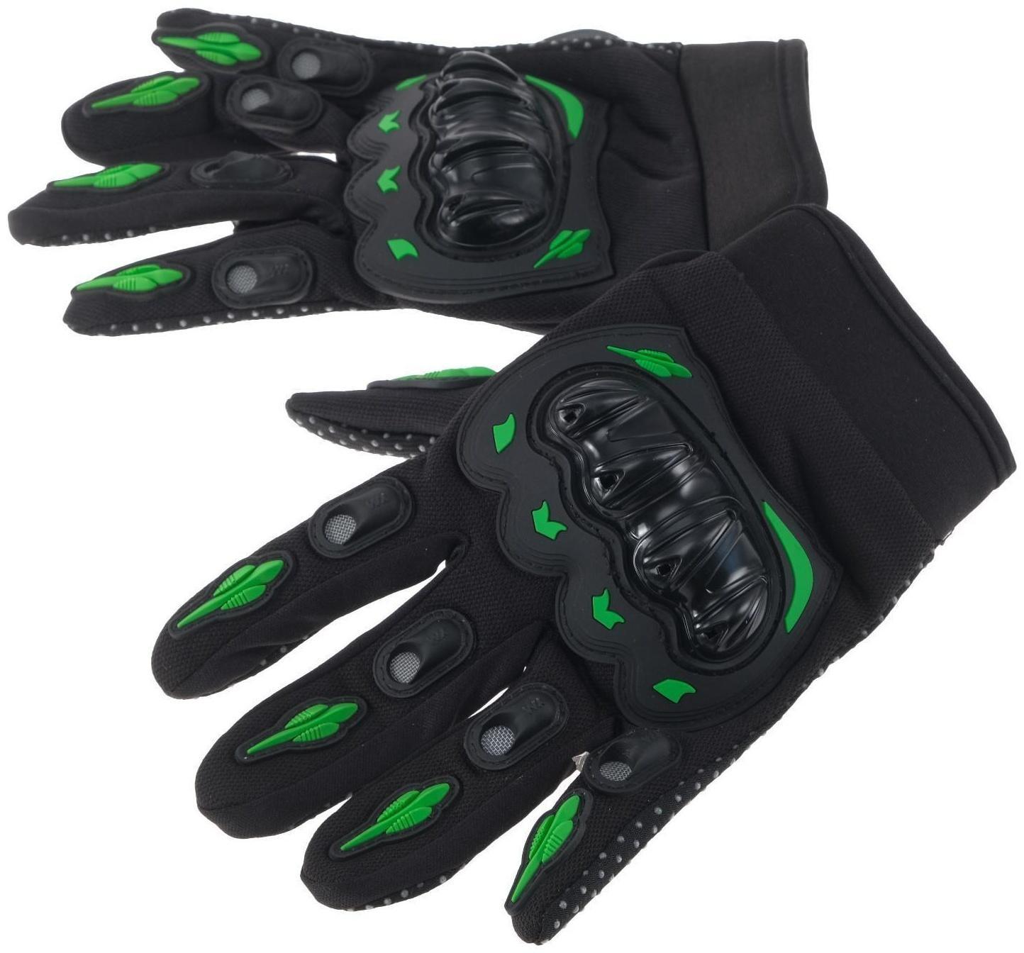 Перчатки мотоциклетные с защитными вставками, пара, размер XL, черно-зеленый