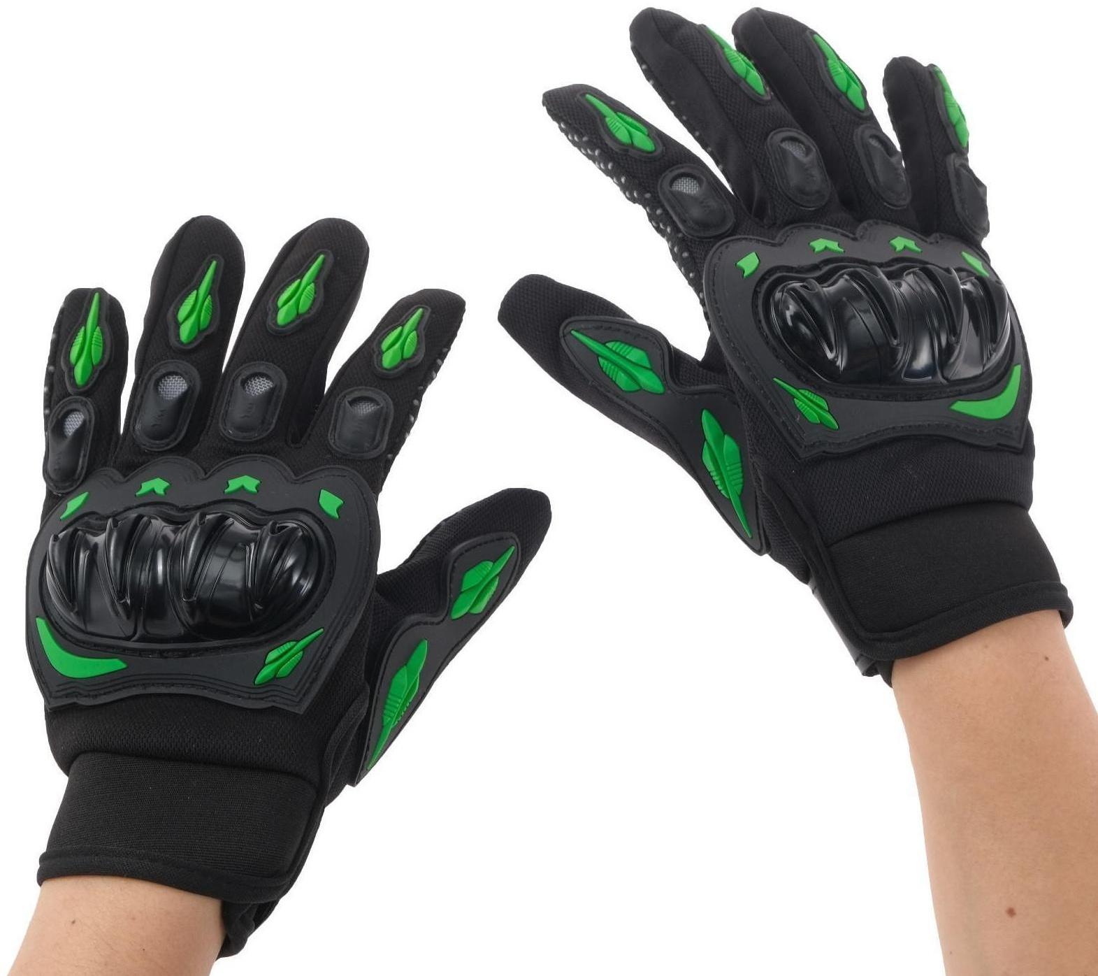 Перчатки мотоциклетные с защитными вставками, пара, размер XL, черно-зеленый