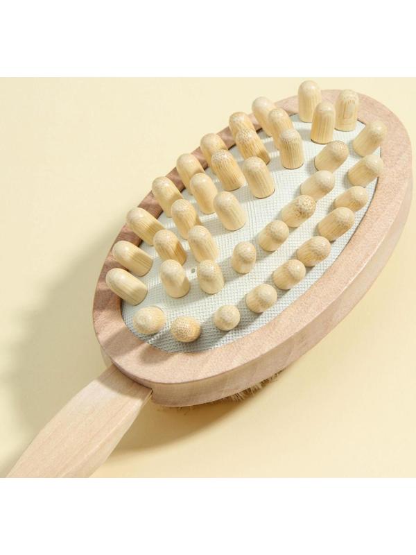 Щётка массажная для тела Доляна, с ручкой и массажёром, натуральная щетина