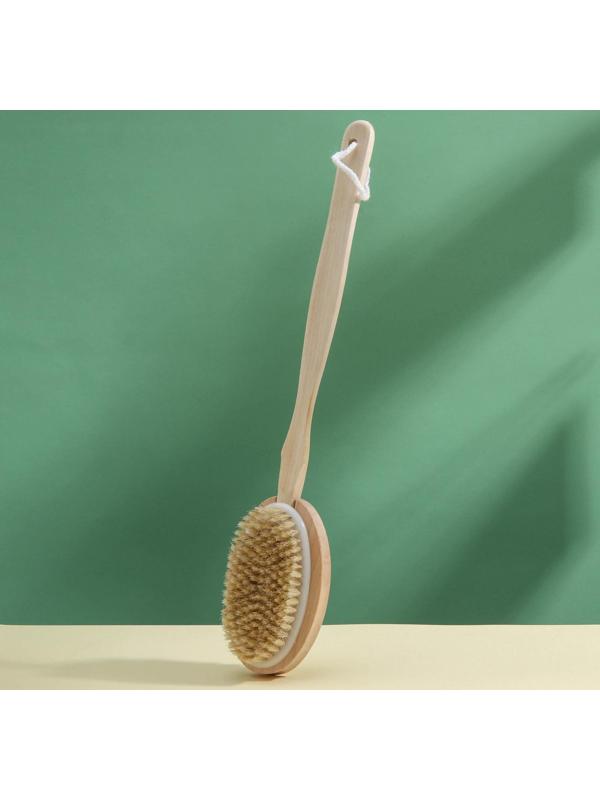 Щётка массажная для тела Доляна, с ручкой и массажёром, натуральная щетина