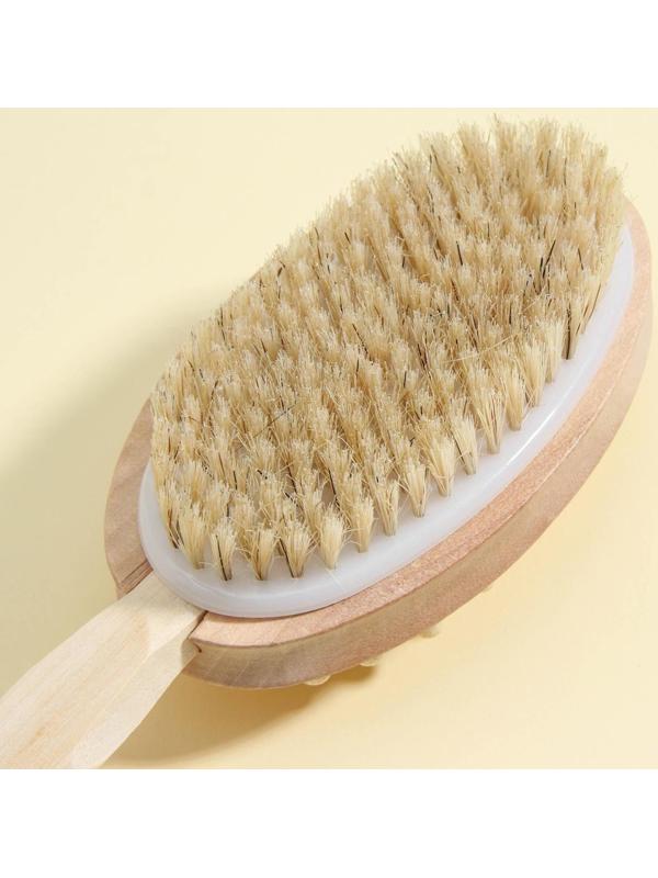 Щётка массажная для тела Доляна, с ручкой и массажёром, натуральная щетина