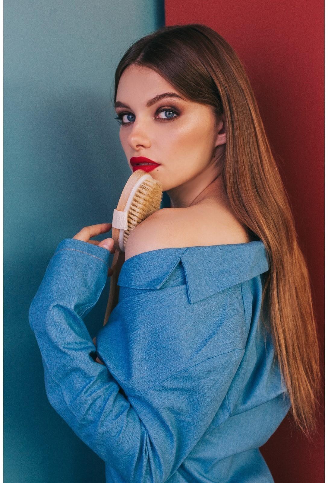 Щётка массажная для тела Доляна, с ручкой, натуральная щетина