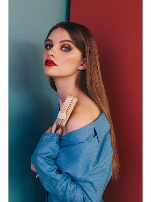 Щётка массажная для тела Доляна, с ручкой, натуральная щетина