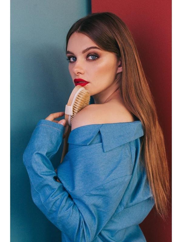 Щётка массажная для тела Доляна, с ручкой, натуральная щетина