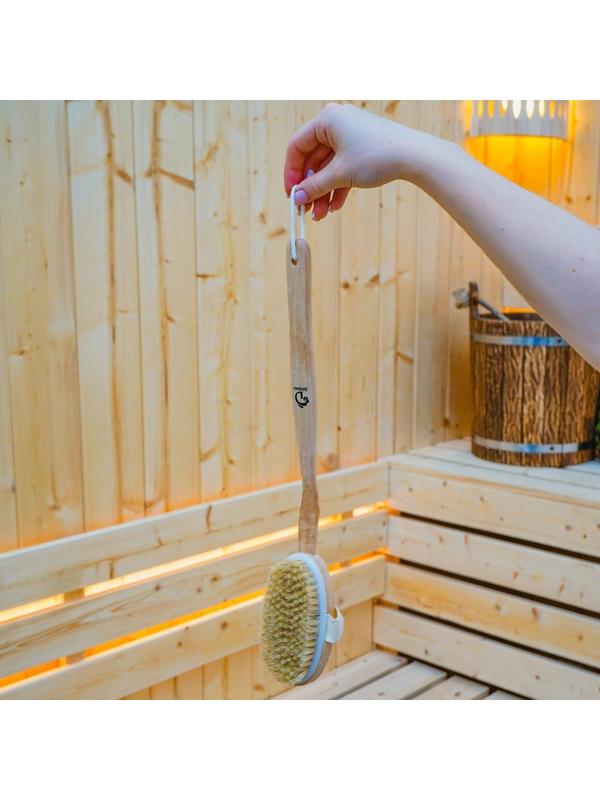 Щётка массажная для тела Доляна, с ручкой, натуральная щетина