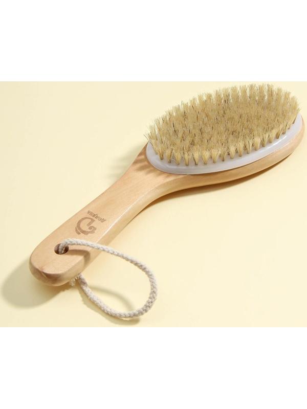 Щётка массажная для тела Доляна, с ручкой, натуральная щетина