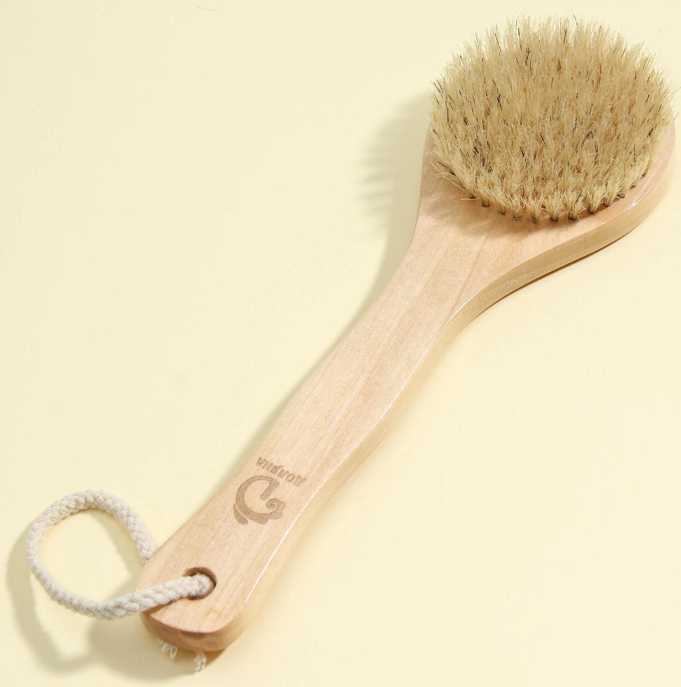 Щётка массажная для тела Доляна, с ручкой, натуральная щетина