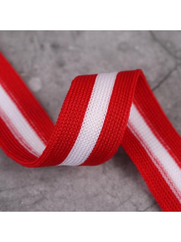Тесьма трикотажная лампас 20 мм, 9 ± 0,5 м, цвет красный/белый