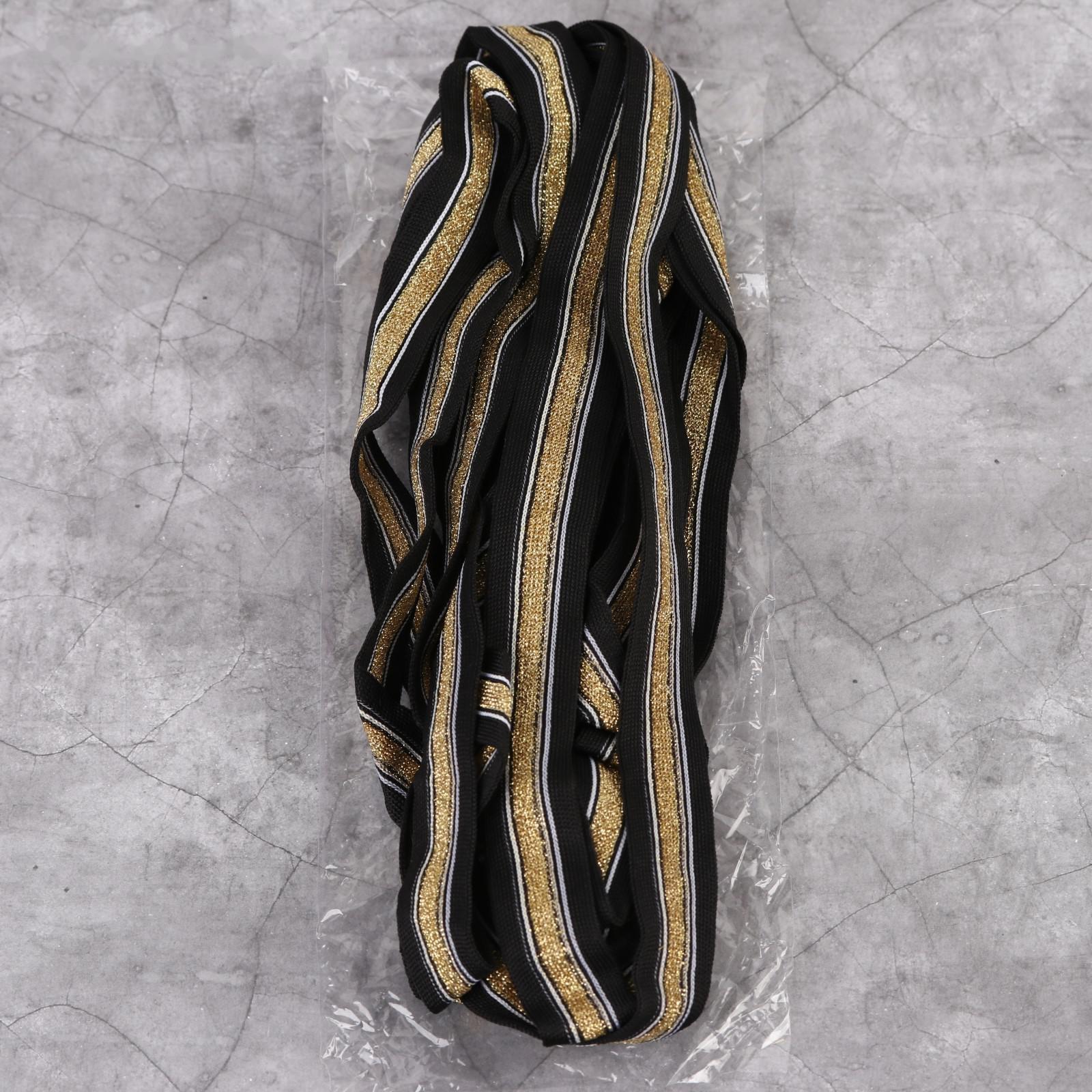 Тесьма трикотажная лампас 25 мм, 9 ± 0,5 м, цвет чёрный/золотой