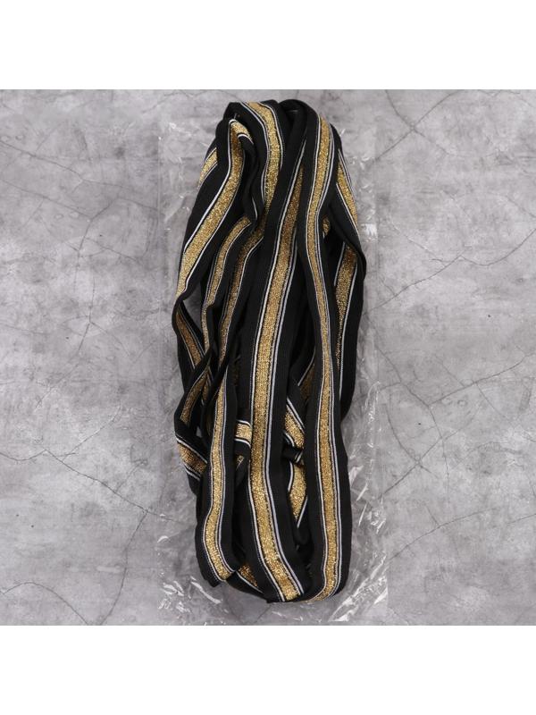 Тесьма трикотажная лампас 25 мм, 9 ± 0,5 м, цвет чёрный/золотой