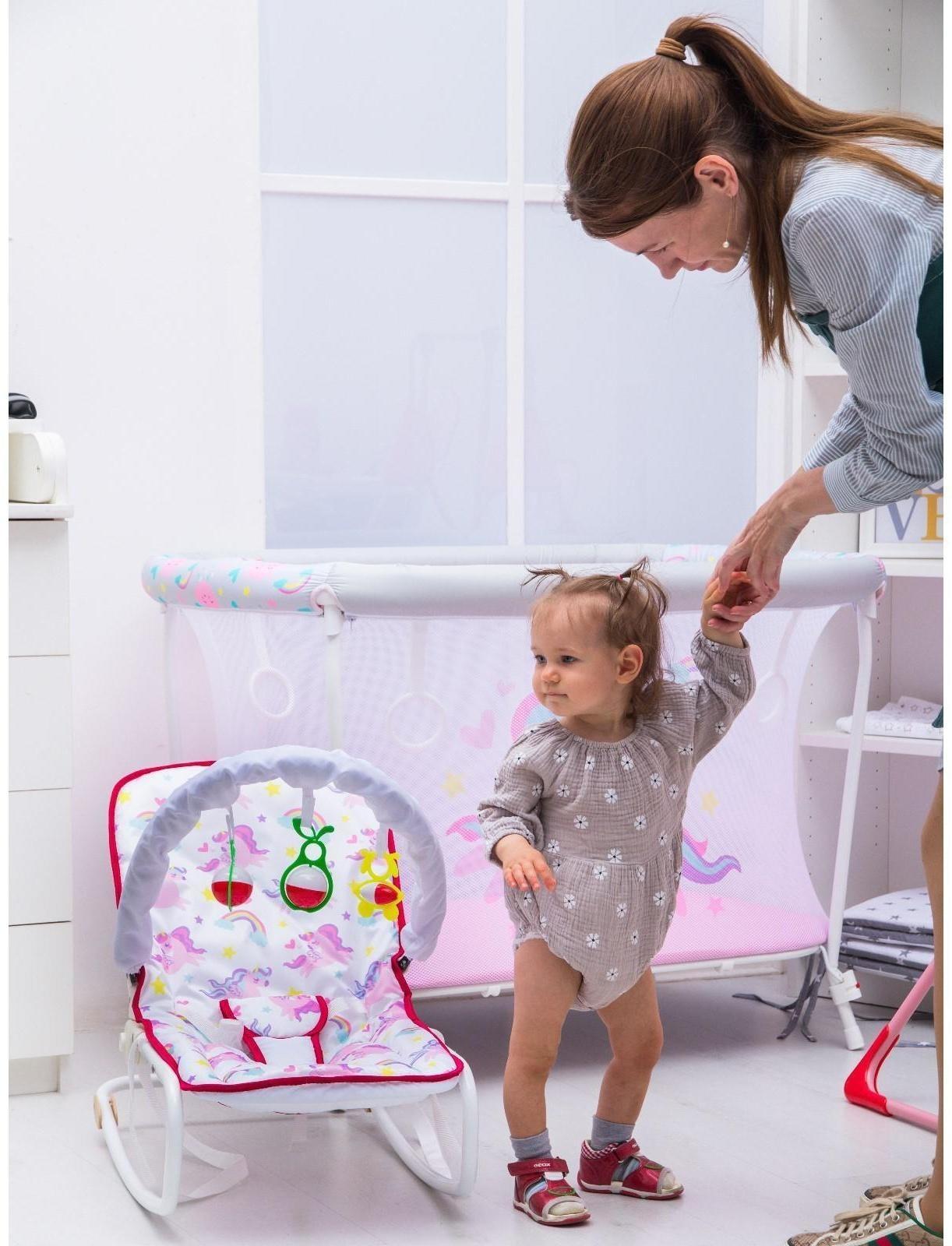 Шезлонг - качалка для новорождённых «Волшебная пони», игровая дуга, игрушки МИКС