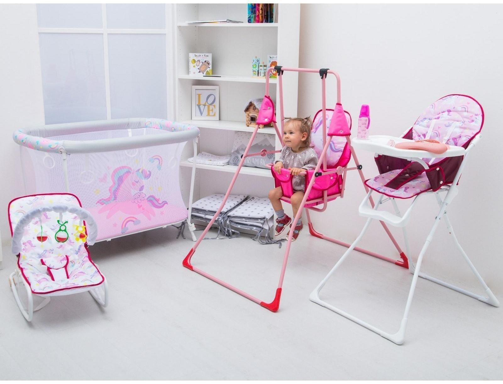 Шезлонг - качалка для новорождённых «Волшебная пони», игровая дуга, игрушки МИКС