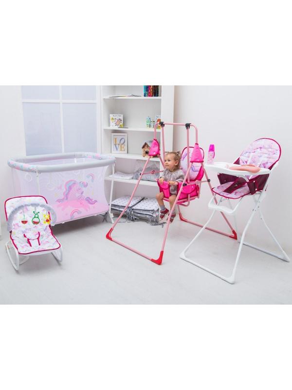 Шезлонг - качалка для новорождённых «Волшебная пони», игровая дуга, игрушки МИКС
